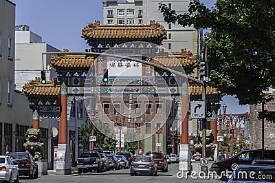 The Chinatown Gateway sculpture in Portland, Oregon Editorial Stock Photo