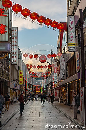 Sunset over chinatown street in yokohama Japan Asia Editorial Stock Photo