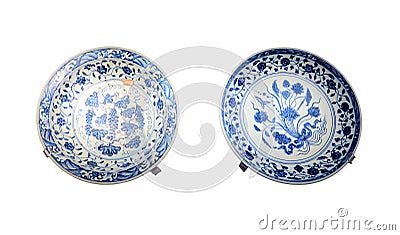 Chines ancient blue-and-white porcelain dish Stock Photo