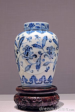Chines ancient blue-and-white porcelain pot Stock Photo