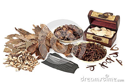 Chinese Acupuncture and Herbs for Holistic Health Care Stock Photo