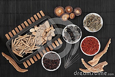 Chinese Acupuncture Treatment with Traditional Herbs and Spice Stock Photo