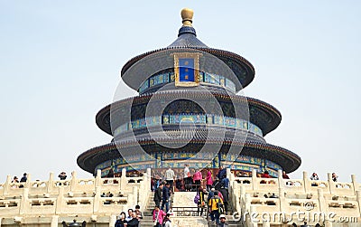 Beijing, China, April 12, 2017: Chinese ancient architecture with crowd. Temple of Heaven Editorial Stock Photo