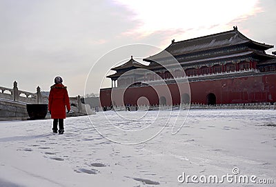 Chinese ancient buildings after snow Editorial Stock Photo