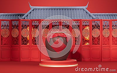 Chinese ancient wine jar with ancient background, 3d rendering Stock Photo