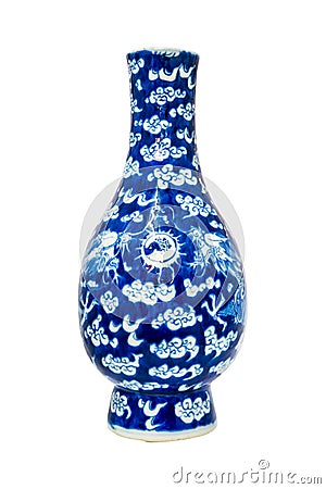 Chinese antique blue and white vase, isolate on white background Stock Photo