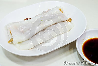 Chinese appetizer, BBQ pork rice roll Stock Photo