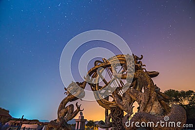 Chinese Armillary Sphere and Night Sky Stock Photo