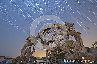 Chinese Armillary Sphere and Star trail Stock Photo