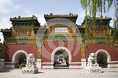 Chinese Asia, Beijing, Beihai Park, the Royal Garden, ancient architecture, decorated archway Editorial Stock Photo