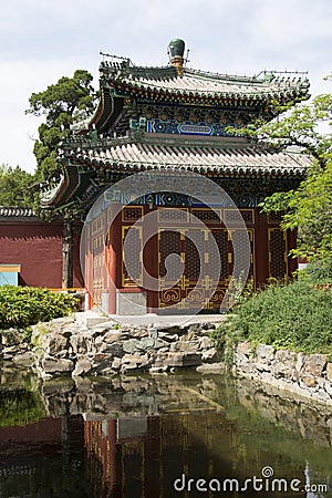 Chinese Asia, Beijing, Beihai Park, the small West, Square Pavilion Stock Photo