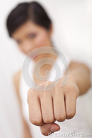 Chinese Asian Girl Martial Arts Fist Punch Stock Photo