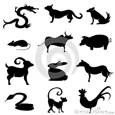 Chinese Astrology Animal Silhouettes Vector Illustration