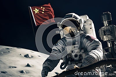 Chinese astronaut moon. Generate Ai Stock Photo