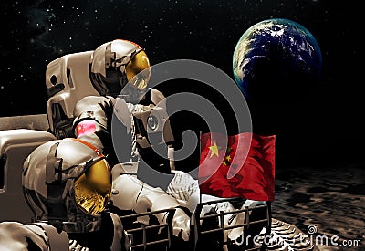 Chinese Astronauts on the Moon Stock Photo