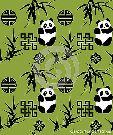 Chinese bamboo and panda seamless background Vector Illustration