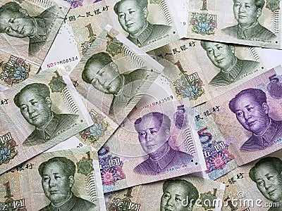 chinese banknotes unorganized, background and texture Stock Photo