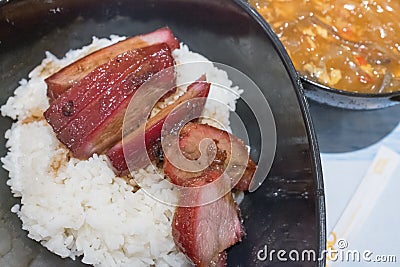 Chinese Barbecue Pork with rice Stock Photo