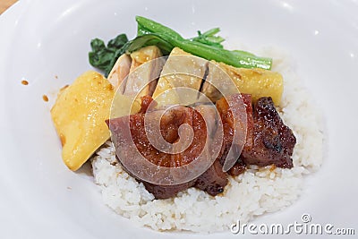 Chinese Barbecued pork and chicken steam with rice Stock Photo