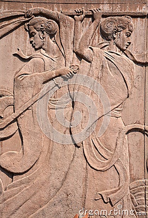 Chinese bas-relief mural Editorial Stock Photo