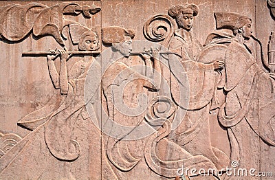 Chinese bas-relief mural Editorial Stock Photo