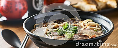 Chinese beef soup in bowl panorama Stock Photo