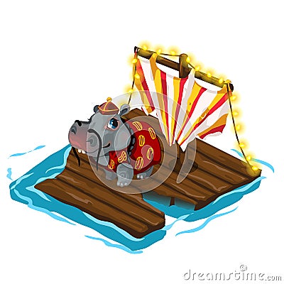 Chinese behemoth crosses river on wooden raft Vector Illustration