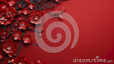 Chinese birthday, Chinese New Year, greeting cards, red , Generate AI Stock Photo