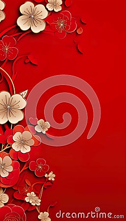 Chinese birthday, Chinese New Year, greeting cards, red , Generate AI Stock Photo