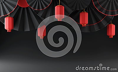 Chinese black luxury background with pedestal, podium, round stage Stock Photo