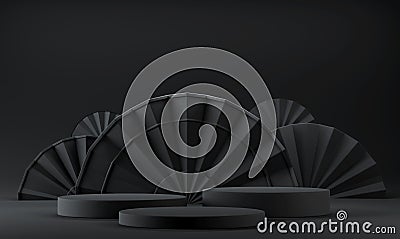 Chinese black luxury background with pedestal, podium, round stage Stock Photo