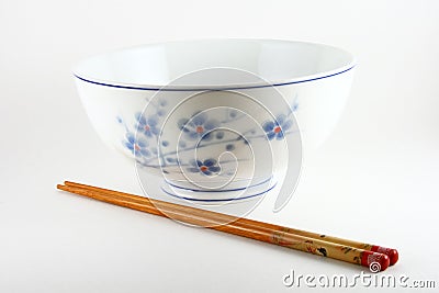 Rice bowl and chopsticks Stock Photo