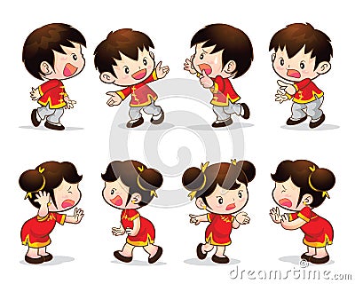 Chinese boy girl actions Vector Illustration