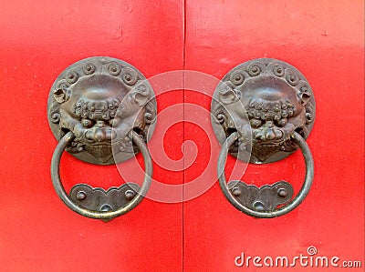 Chinese brass dragon knocker Stock Photo