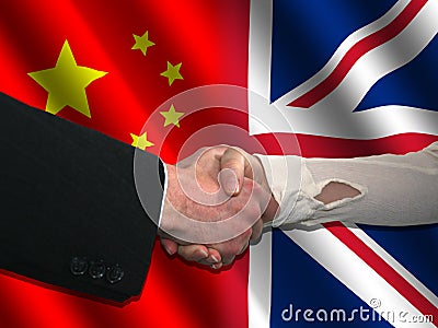 Chinese British handshake Cartoon Illustration