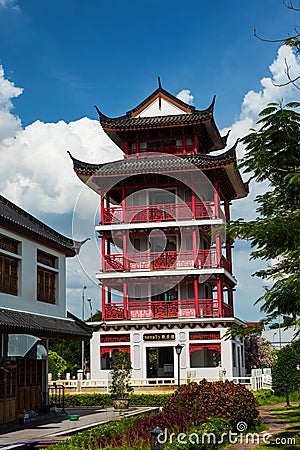 Chinese building to see Suphanburi view Stock Photo