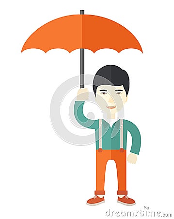 Chinese businessman with umbrella as protection Vector Illustration