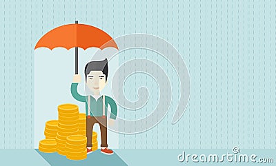 Chinese businessman with umbrella as protection Vector Illustration