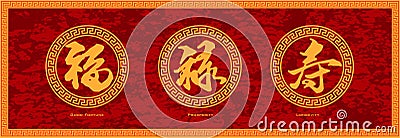 Chinese Calligraphy Good Fortune Prosperity and Longevity Red Background Vector Vector Illustration