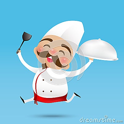 002 Chinese chef cartoon holding the Turner and served the food Vector Illustration