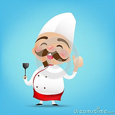 003 Chinese chef cartoon holding the Turner and thumb up with ha Vector Illustration