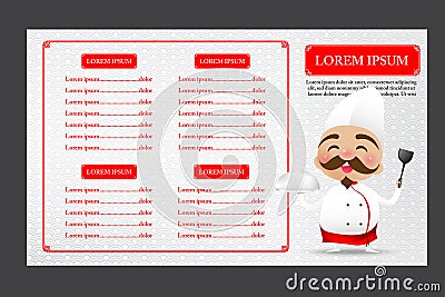 002 Chinese chef cartoon smile with happiness with menu template Vector Illustration