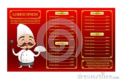 Chinese chef cartoon smile with happiness with red menu template Vector Illustration