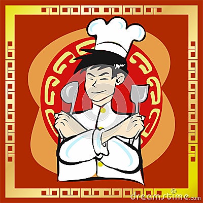 Chinese chef vector image for food content Vector Illustration