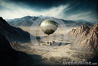 Chinese China spy balloon baloon flying over united states of america military missile base illustration generative ai Cartoon Illustration