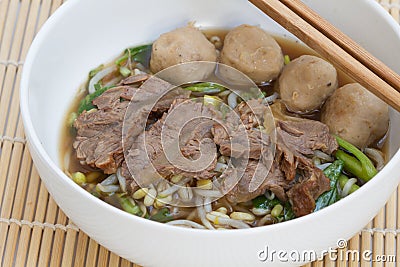Chinese clear soup with boiled entrails and vegetables Stock Photo