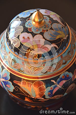 Chinese Cloisonne - A detail - Close up on black background Stock Photo