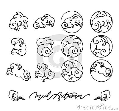 Chinese cloud line vector illustration. Rabbit clouds shape Vector Illustration