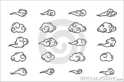 Chinese cloud silhouette oriental ornament isolated set Vector Illustration