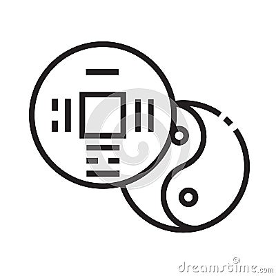 Chinese coin icon is in line and pixel perfect style. Isolated object on a white background. Vector Illustration